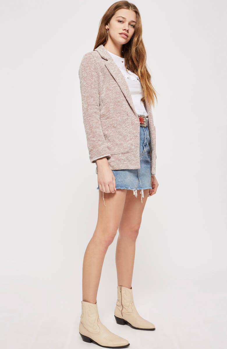 Topshop Bouclè Jersey Boyfriend Blazer, Alternate, color,
