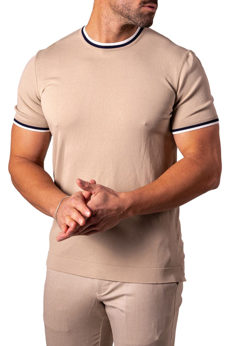 Tipped Short Sleeve Sweater, Alternate, color, LIGHT BROWN