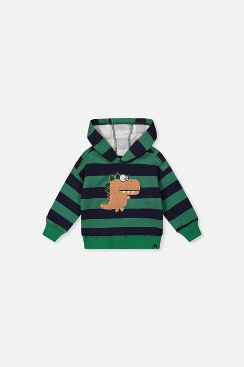 Fleece Dino Applique Striped Hoodie (baby)