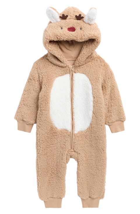 Reindeer Hooded Fleece Jumpsuit