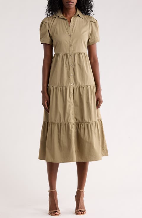 Short Sleeve Cotton Tiered Maxi Dress