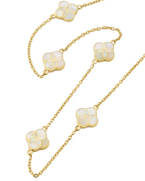 Jan Leslie Sterling With 18k Gold Overlay And Gemstones Five Petal Station Necklace In White