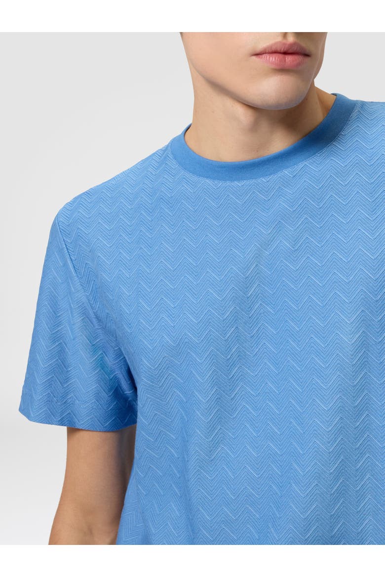 Crew-neck Cotton Jacquard T-shirt With Tone-on-tone Zigzag Design, Alternate, color, Light Blue