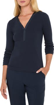 NIC+ZOE Trimmed Knit Rib V-Neck Top