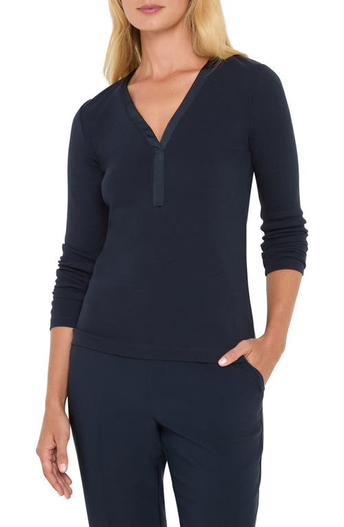 Nic + Zoe Nic+zoe Trimmed Knit Rib V-neck Top In Blue