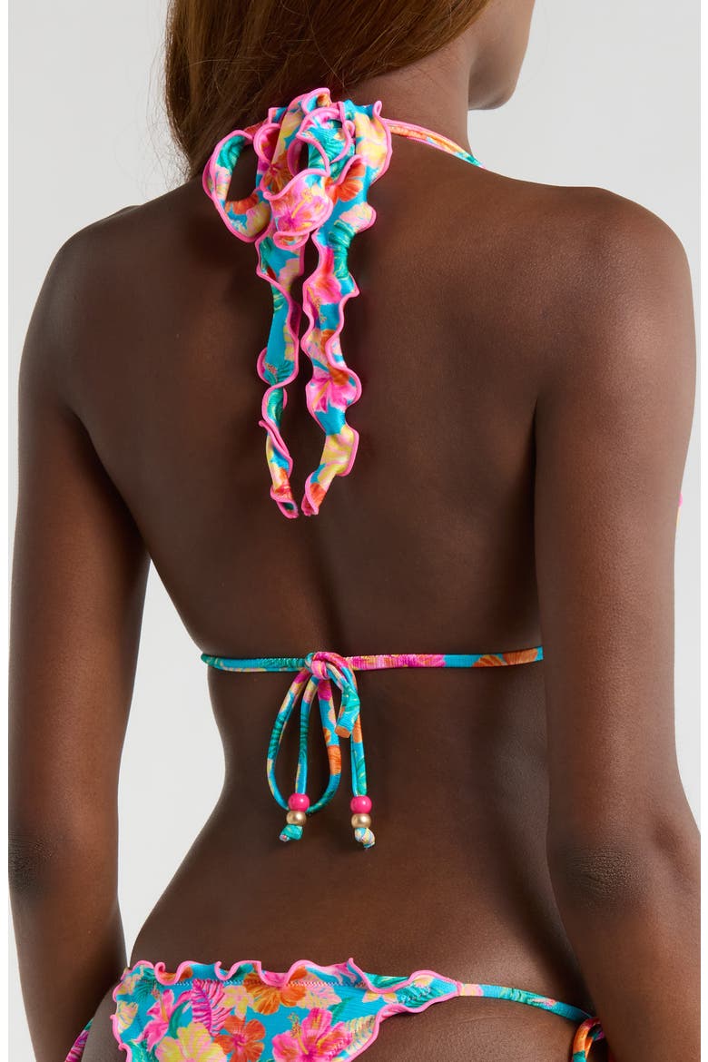 Lettuce Edge Halter Bikini Top, Alternate, color, PARADISE POP