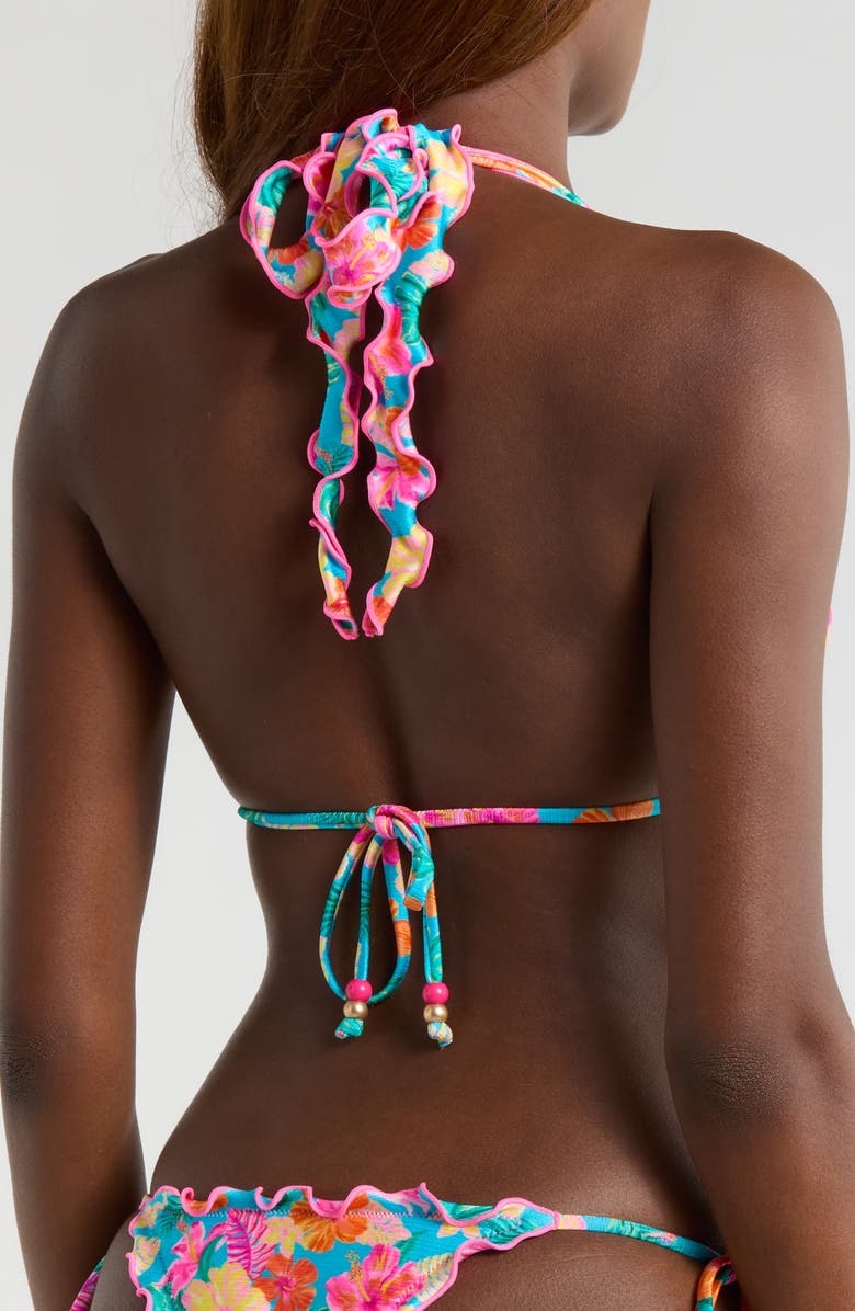 Kulani Kinis Lettuce Edge Halter Bikini Top, Alternate, color, Paradise Pop