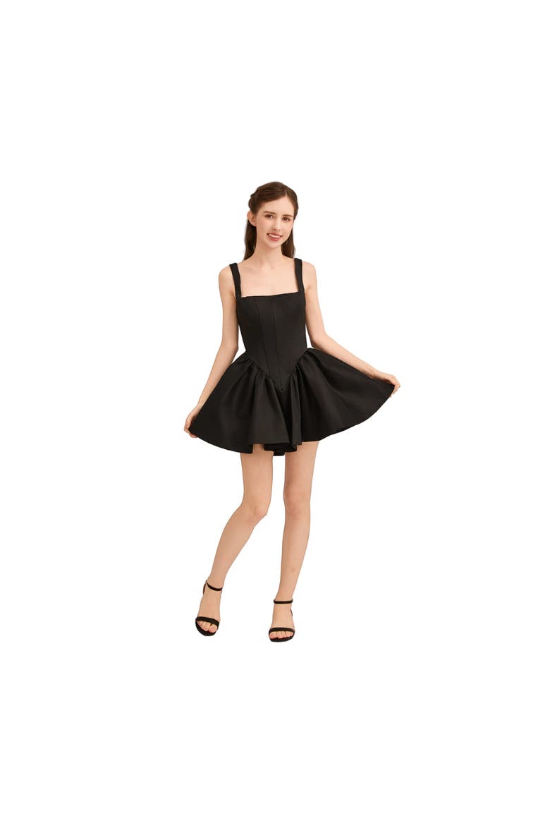 Square-Neck Flared Dress, Alternate, color, Black