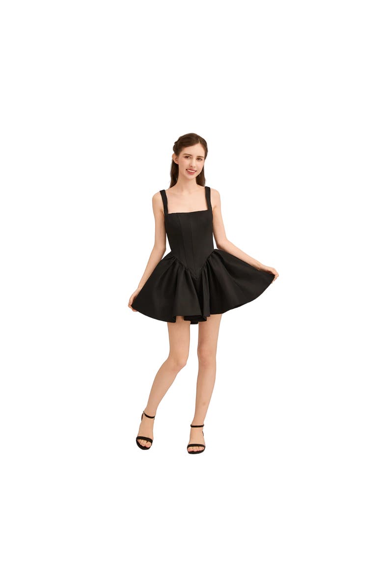 Tulleen Square-Neck Flared Dress, Alternate, color, Black