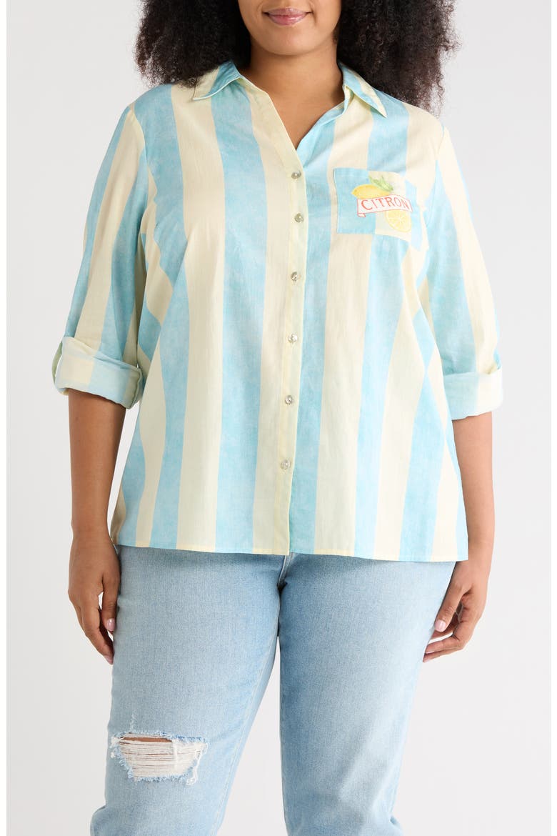 Postcard Tunic Button-Up Shirt, Main, color, BLUE