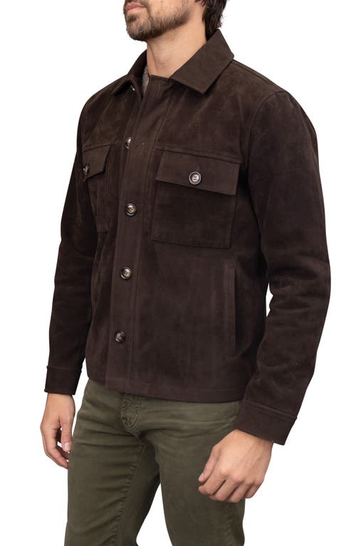 Shop Bagatelle Faux Nubuck Trucker Jacket In Chocolate