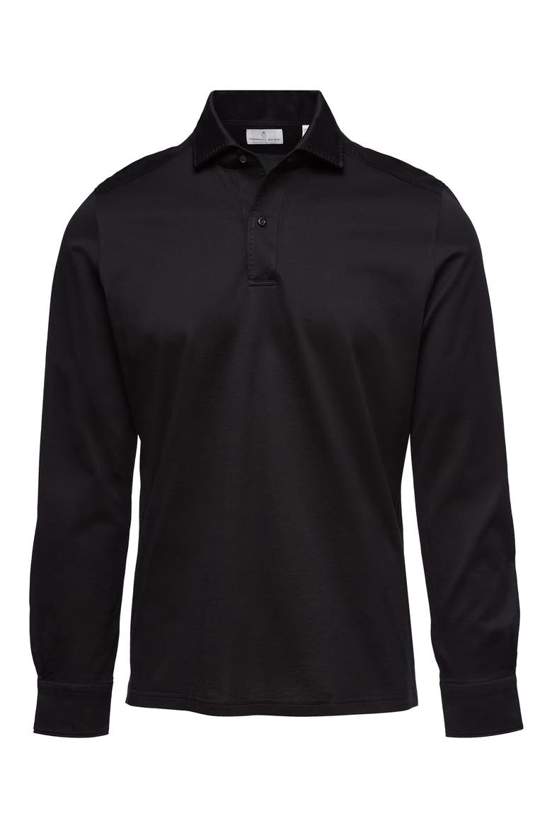 Jacquard Luxe Long Sleeve Polo, Main, color, BLACK