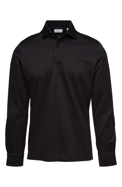 Emanuel Berg Jacquard Luxe Long Sleeve Polo In Black