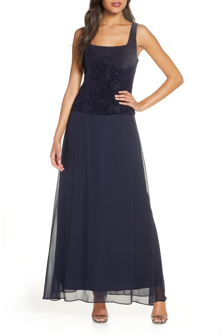 Sequin Mock Two-Piece Gown with Jacket, Alternate, color, NAVY