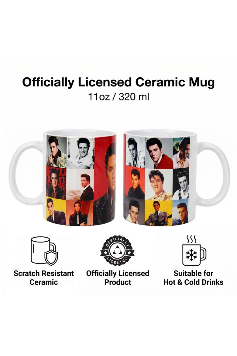 11 oz Elvis Presley Portrait Composite Ceramic Mug, Alternate, color, White