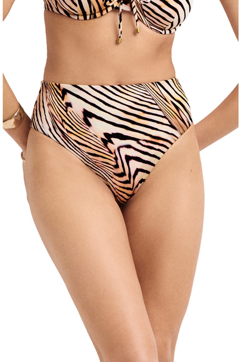 Barcelona High Waist Bikini Bottoms, Main, color, SHELL STRIPE ECOSHIMMER
