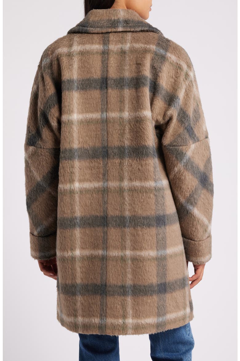 Plaid Double Breasted Coat, Alternate, color, LT BROWN PLAID