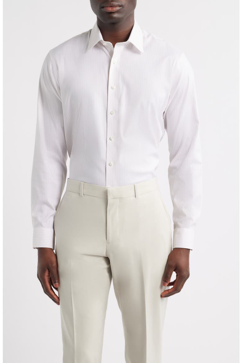 Trim Fit Premium Performance Dress Shirt, Main, color, PINK IVORIS STRIPE