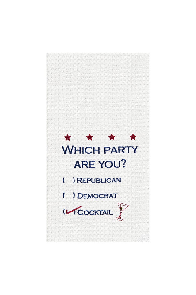 "Which Party Are You" Patriotic 100% Cotton Waffle Weave Dishtowel, Main, color, White