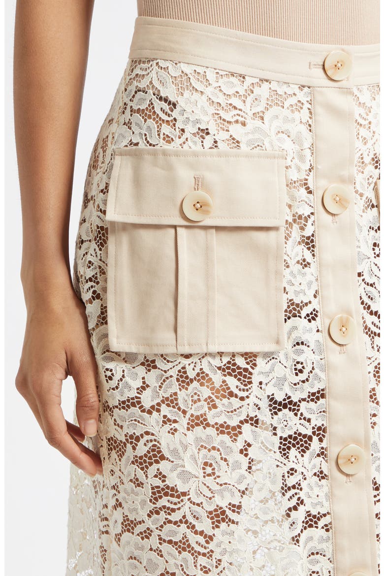 Shae Mixed Media Cotton Blend Lace Skirt, Alternate, color, BISCUIT/ ECRU