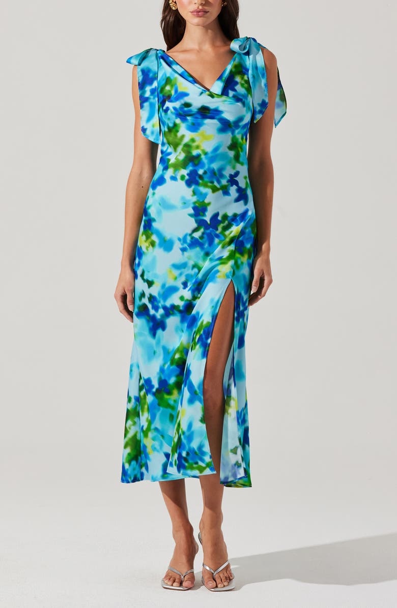ASTR the Label Allexina Tie Shoulder Maxi Dress, Alternate, color, Water Blue Print
