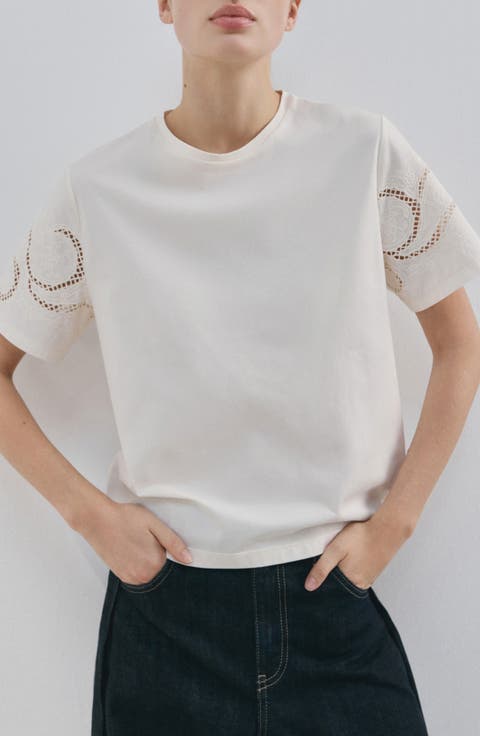 Openwork Embroidered Cotton T-Shirt (Regular & Plus)
