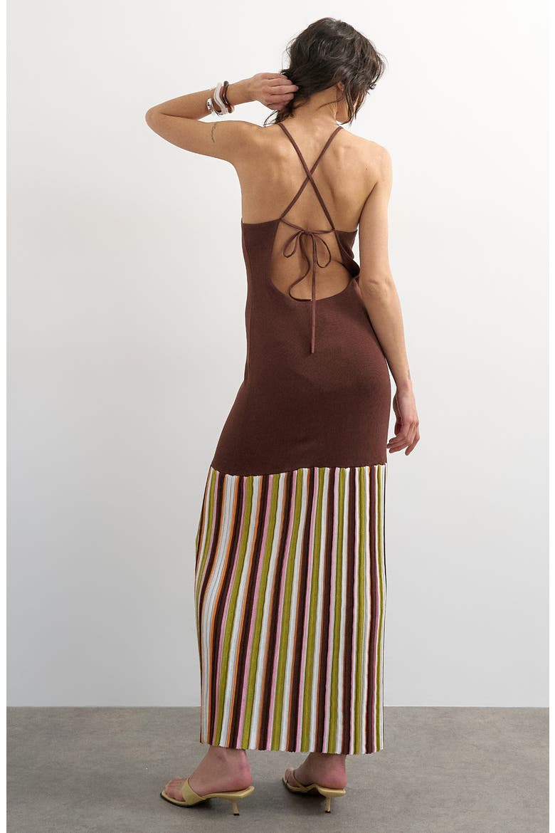 Stripe Hem Knit Halter Maxi Dress, Alternate, color, BROWN