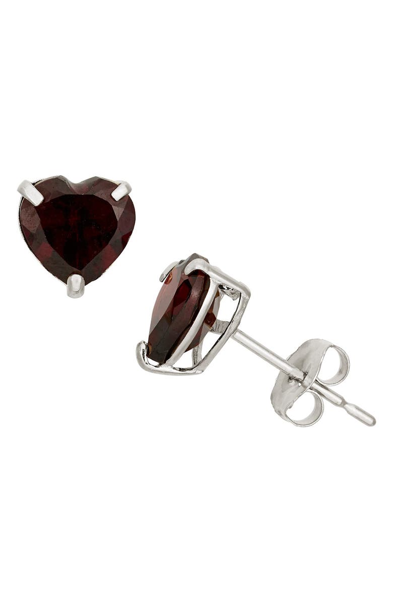 FZN 10K Gold Garnet Heart Stud Earrings, Main, color, White