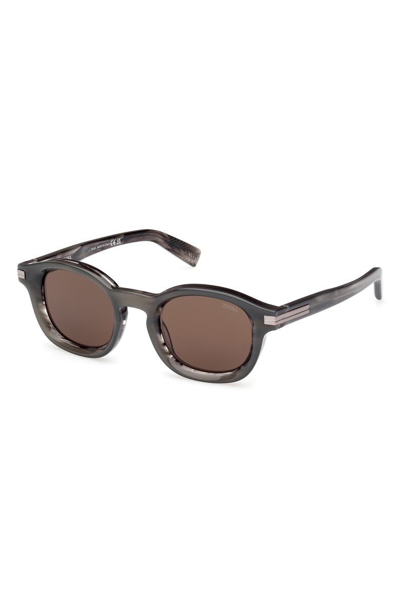 ZEGNA 47mm Round Sunglasses, Alternate, color, Shiny Transparent Grey