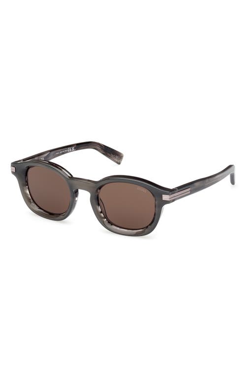 Zegna 47mm Round Sunglasses In Shiny Transparent Grey