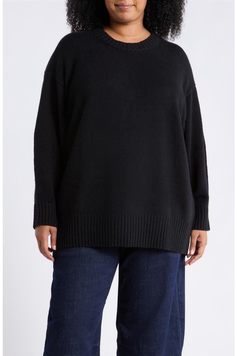 Cotton and Cashmere Crewneck Sweater, Main, color, BLACK