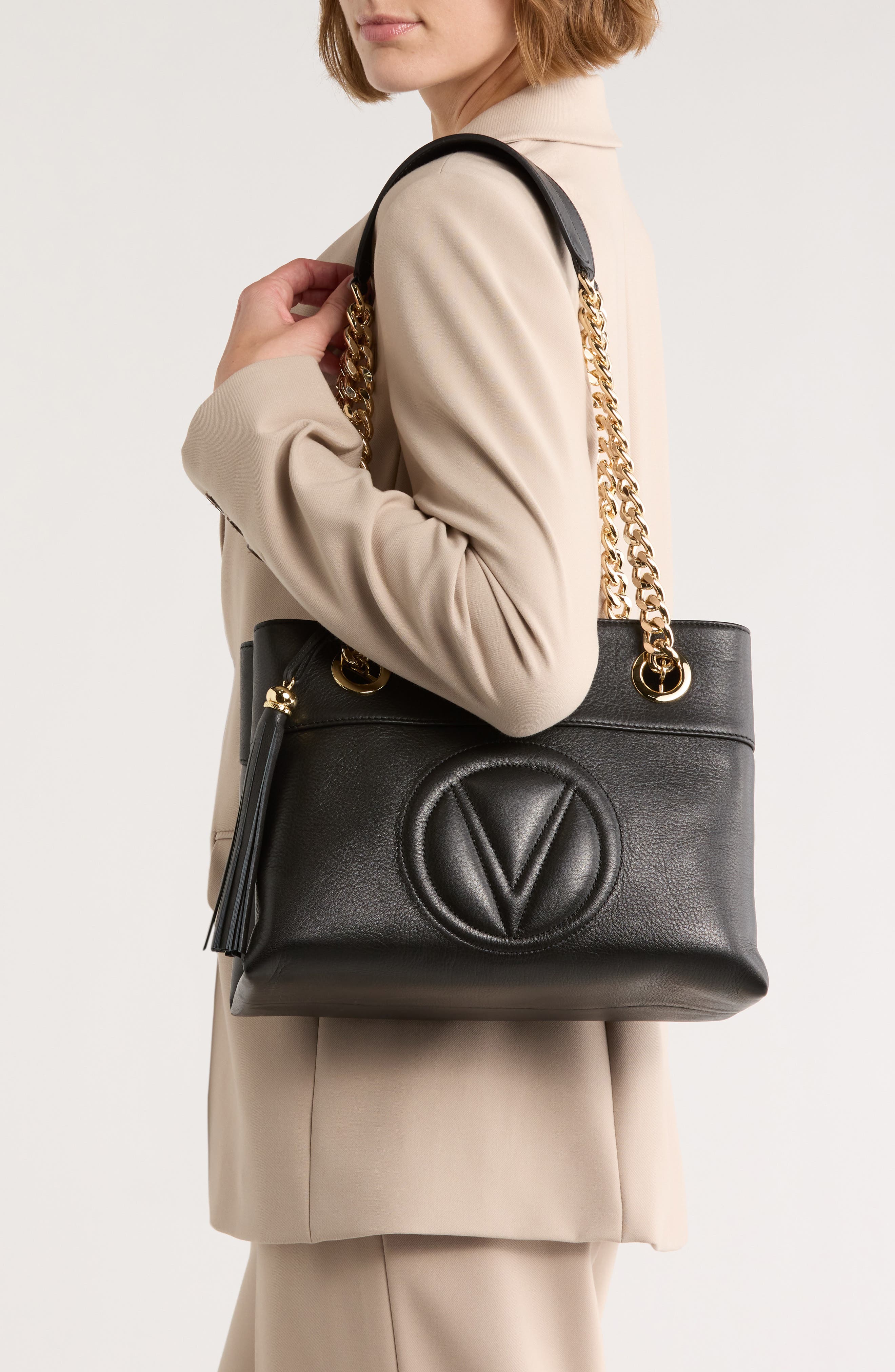 VALENTINO BY MARIO VALENTINO Kalo Signature Leather Tote Bag, Alternate, color, Black