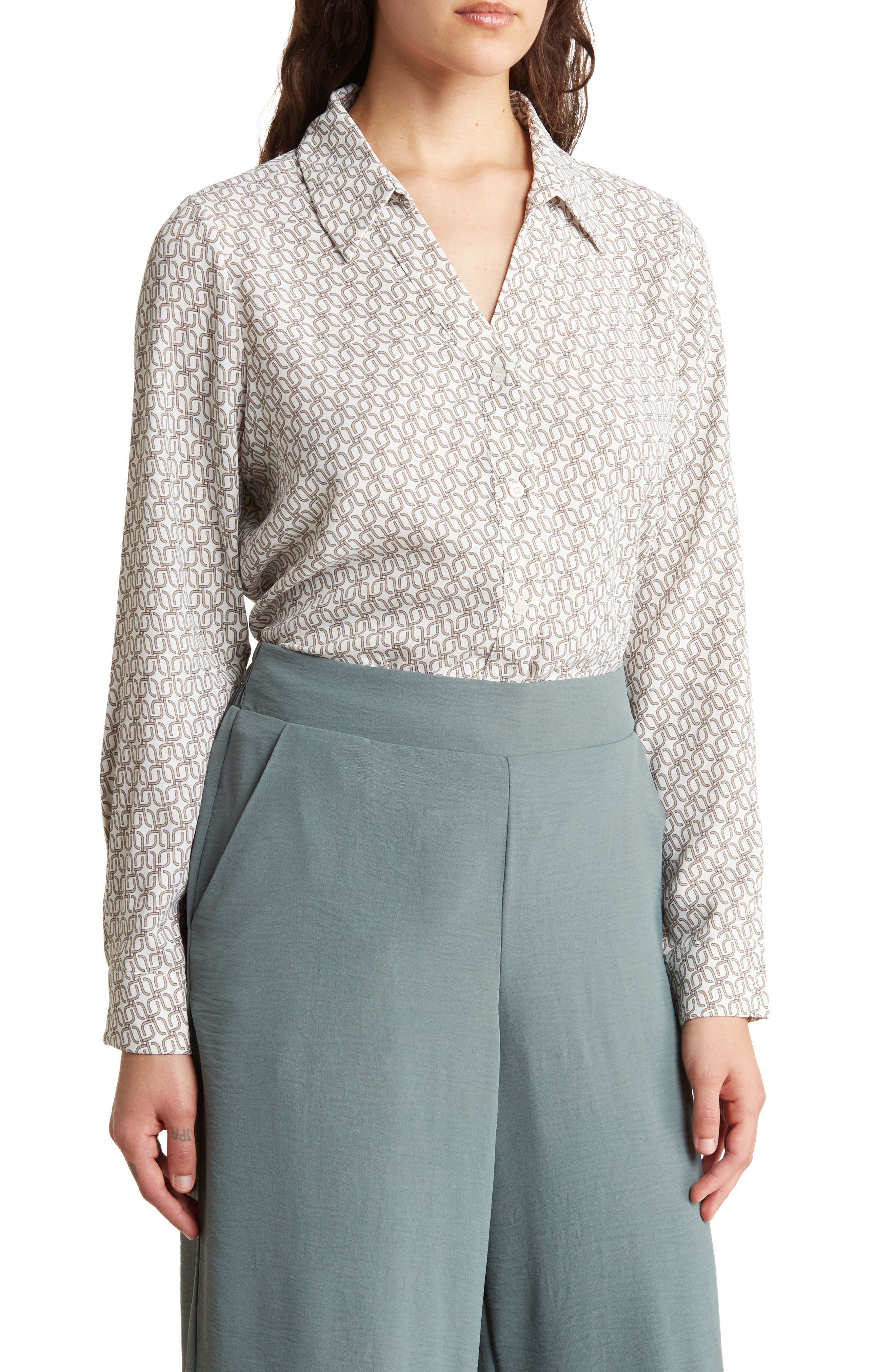 Adrianna Papell Text Print Button-Up Shirt (Women) | Nordstromrack