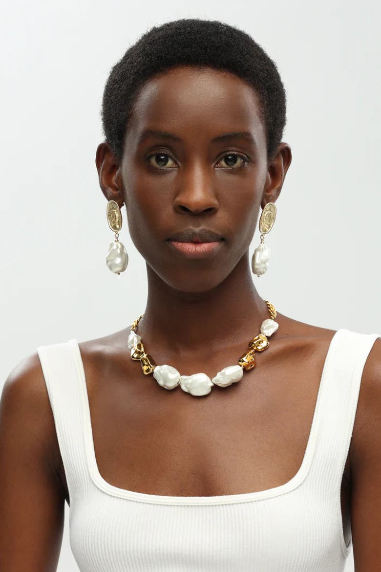 Baroque Pearl Statement Necklace, Alternate, color, Gold