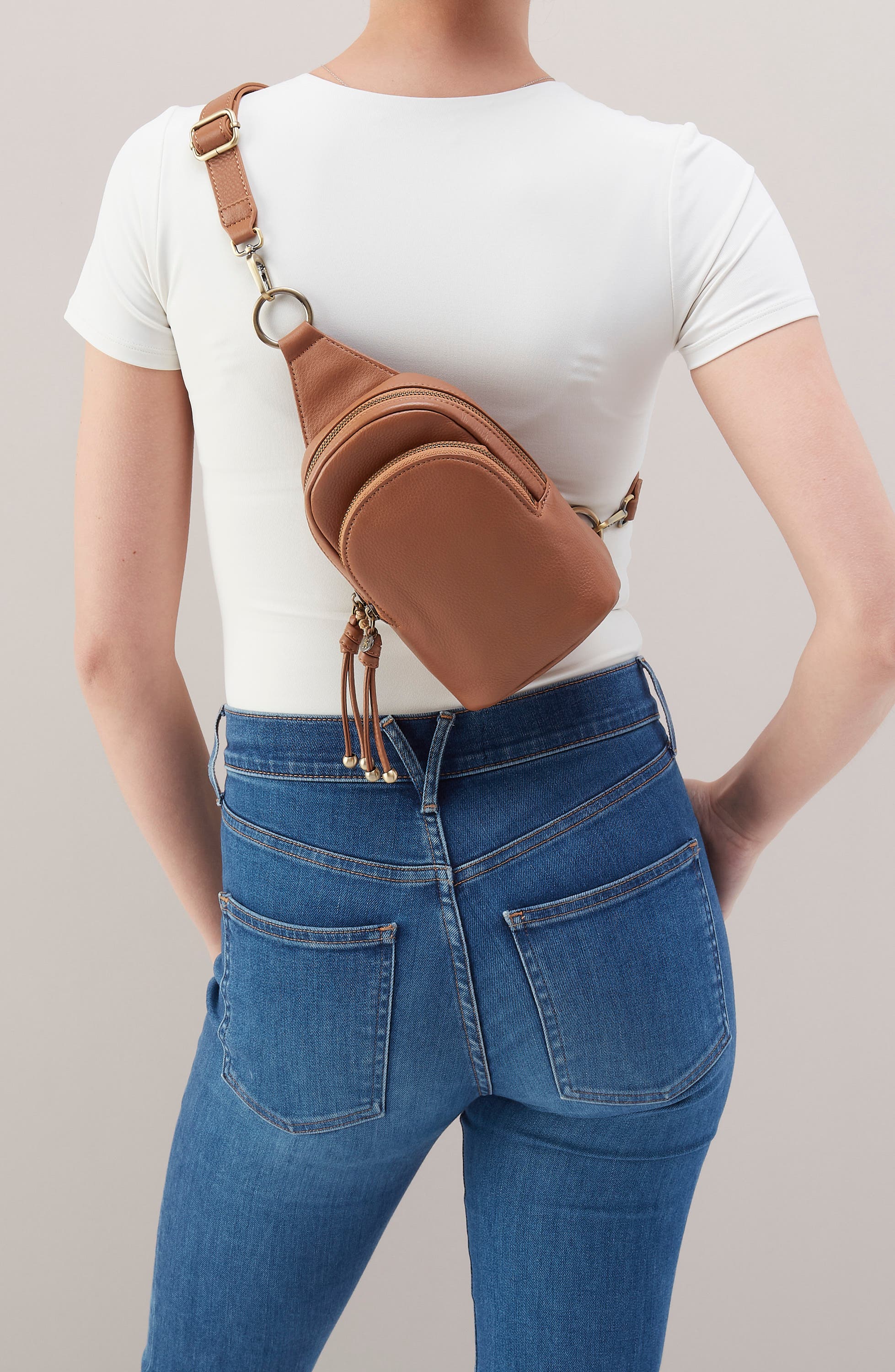 Small Cass Leather Sling Bag, Alternate, color, BROWN SUGAR