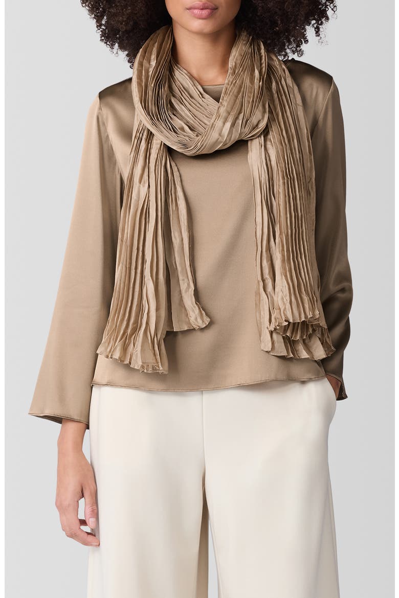 Whisper Plissé Silk Scarf, Main, color, BISCUIT
