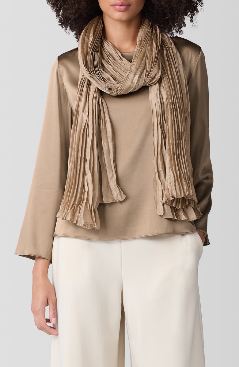Eileen Fisher Whisper Pleated Silk Scarf, Main, color, 