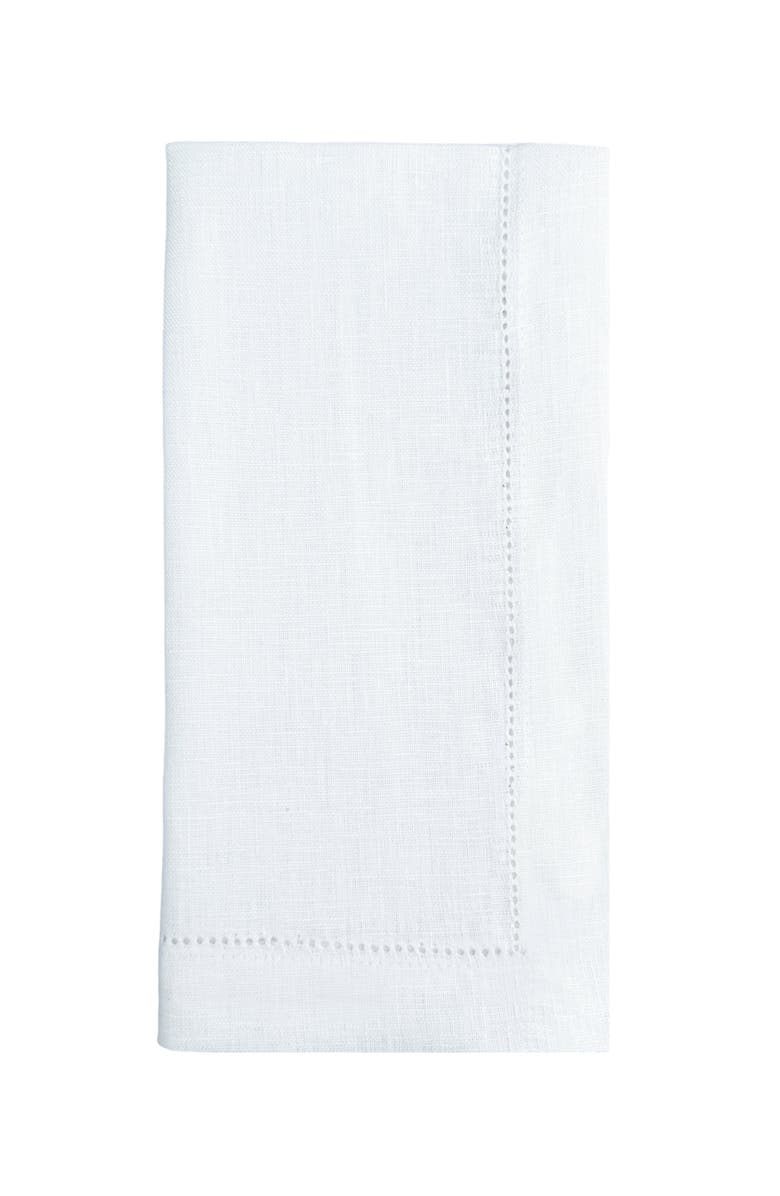 Anaya Linen Hemstitch Napkin Set, Main, color, Bright White