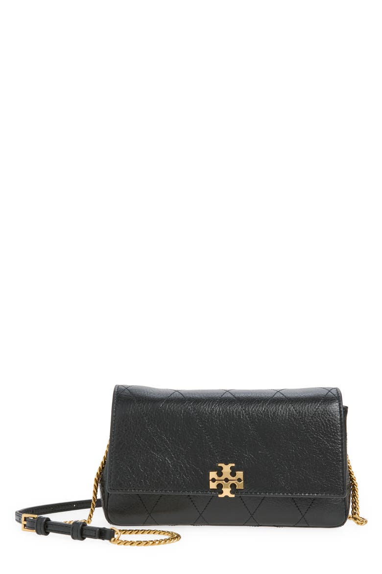 Charlie Quilted Leather Wallet on a Chain, Main, color, BLACK