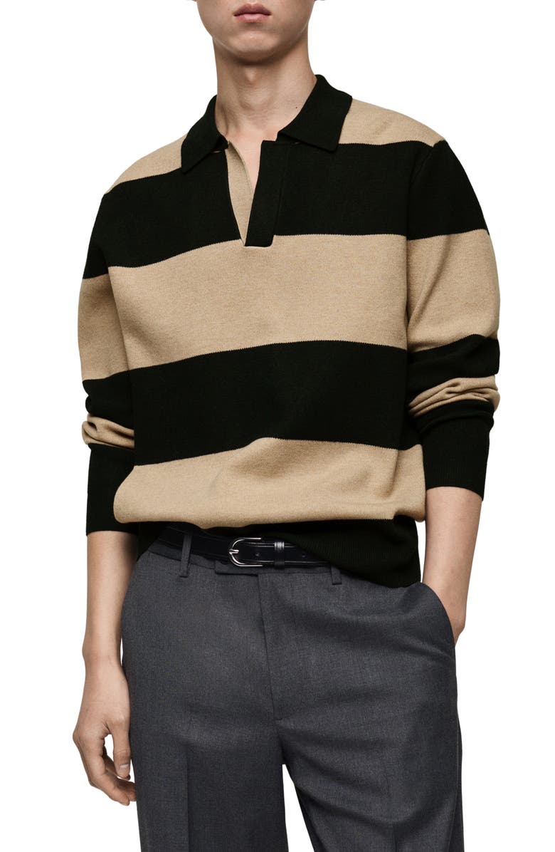 MANGO Stripe Polo Sweater, Main, color, Dark Green