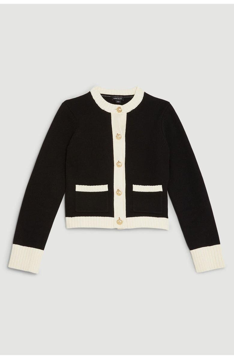 Karen Millen Cotton Cropped Knit Boxy Cardigan, Alternate, color, Mono