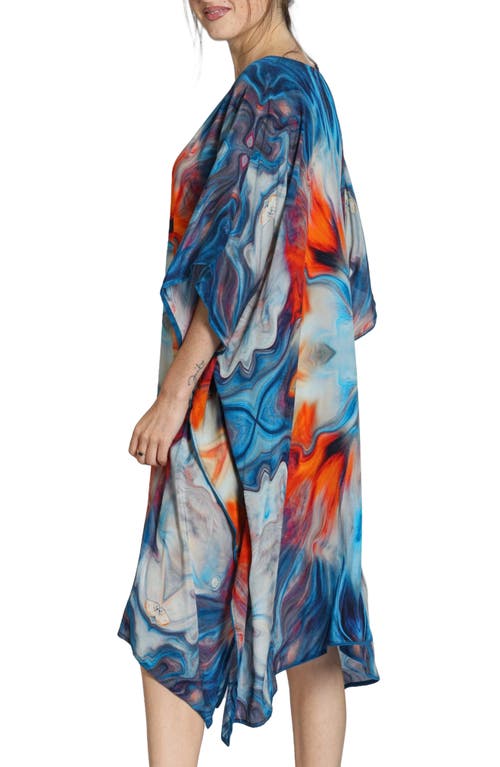 Apny Print Midi Caftan In Blue Multi