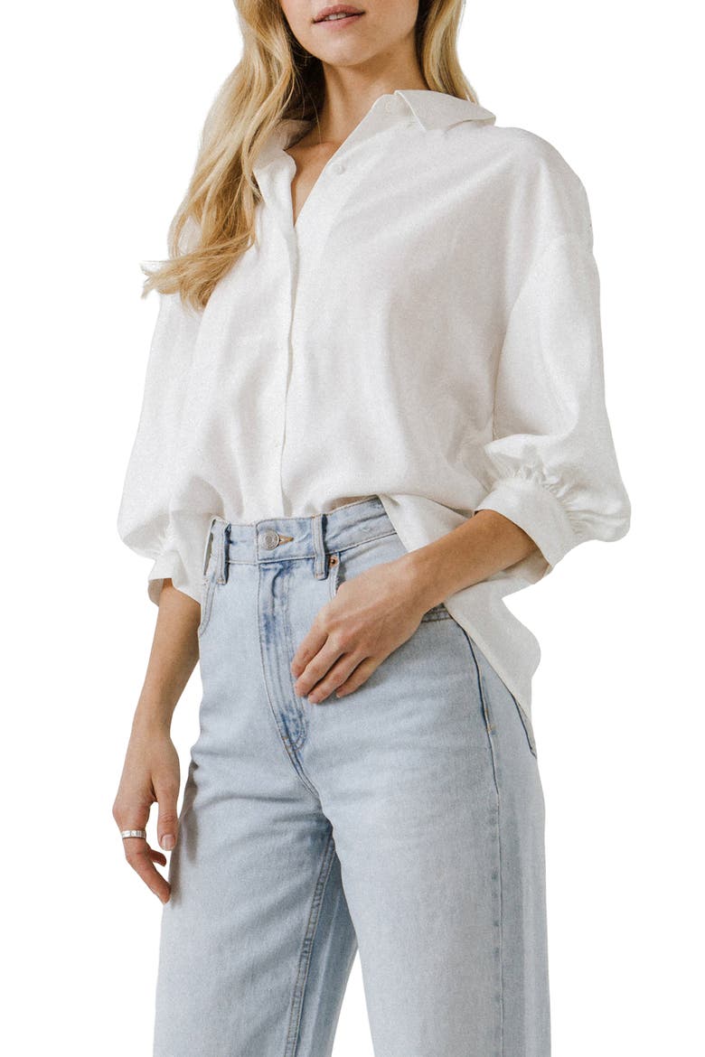 Balloon Sleeve Button-Up Shirt, Alternate, color, WHITE