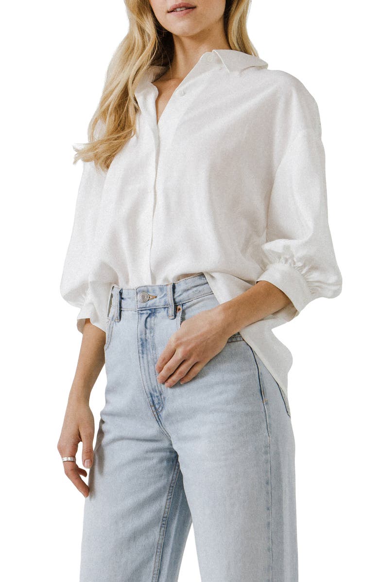 English Factory Balloon Sleeve Button-Up Shirt, Alternate, color, White