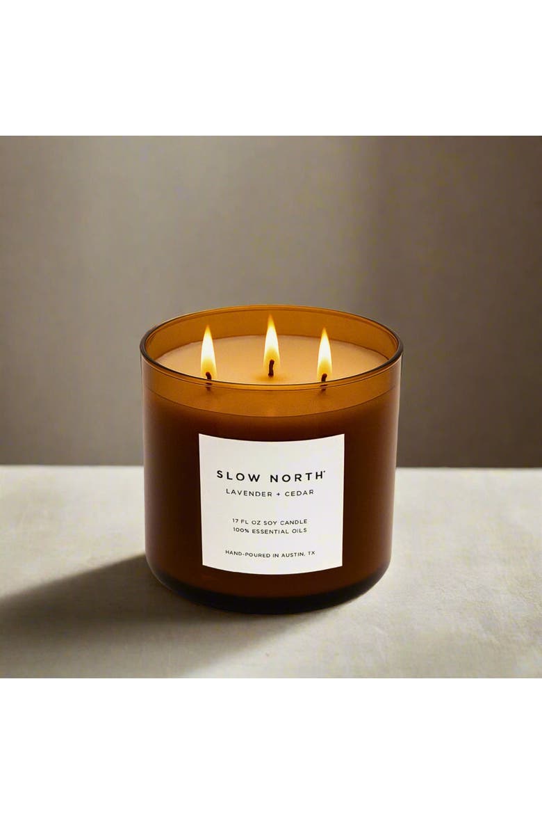Lavender + Cedar - Signature 3-Wick Candle, Alternate, color, Brown