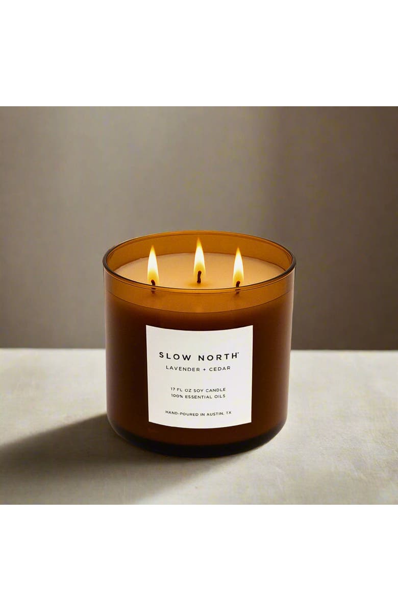 SLOW NORTH Lavender + Cedar - Signature 3-Wick Candle, Alternate, color, Brown