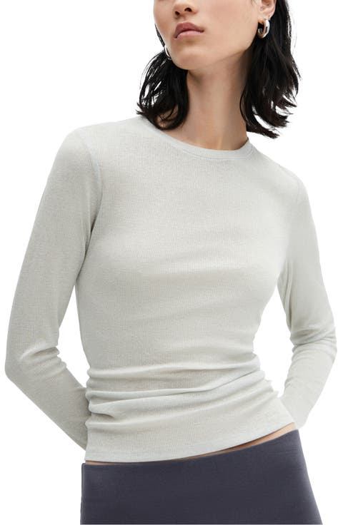 Metallic Rib Long Sleeve T-Shirt