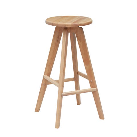 Ceren MidCentury Round Solid Wood Backless Bar Stool