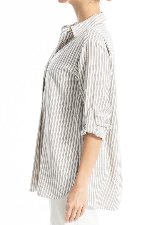 Max Studio Stripe Oversize Long Sleeve Button-up Tunic