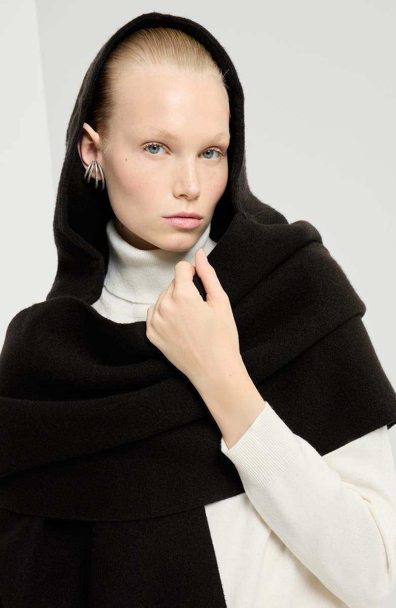 Brunello Cucinelli Knit scarf with hood, Alternate, color, Black